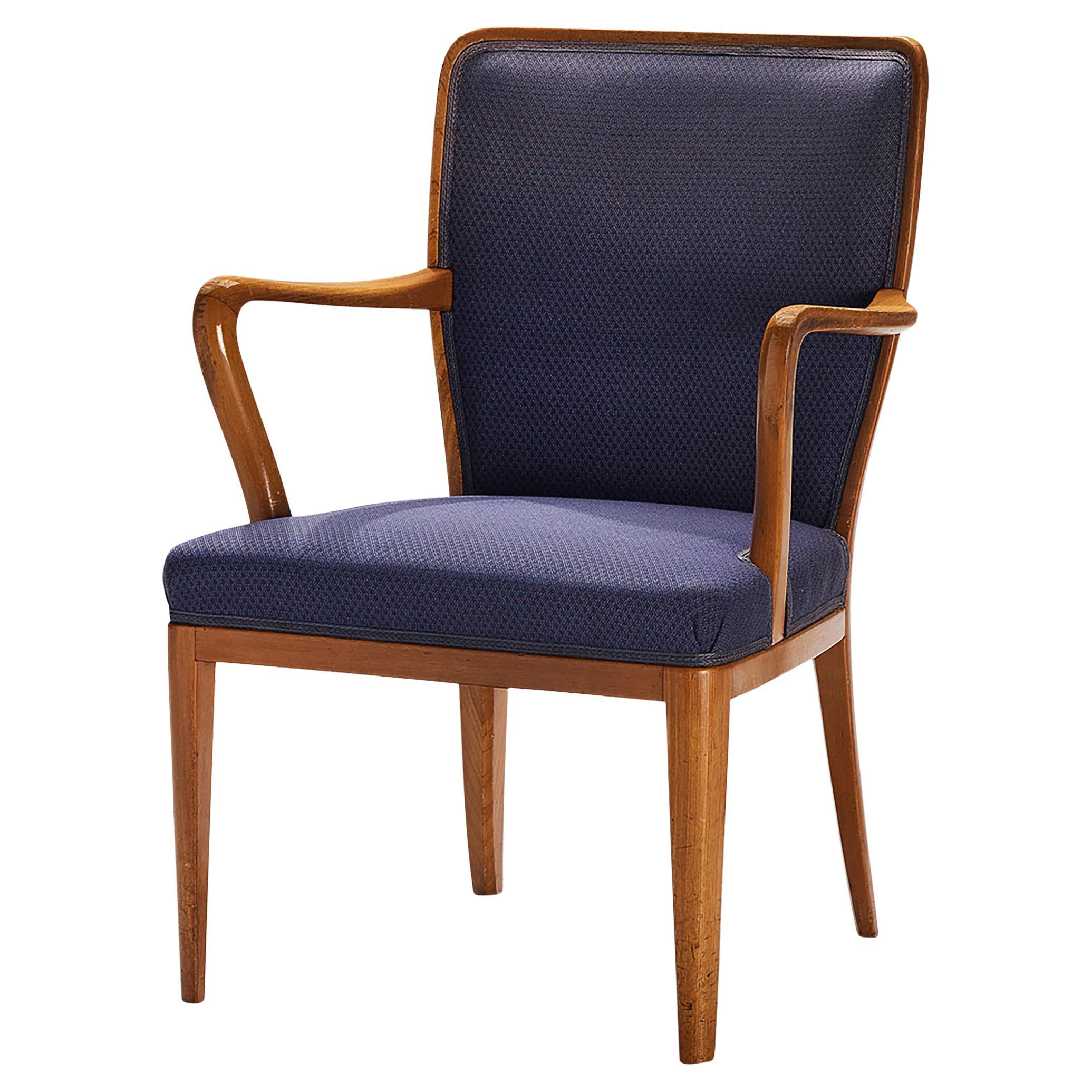 Carl Malmsten Dining Chair in Teak and Purple Upholstery  For Sale