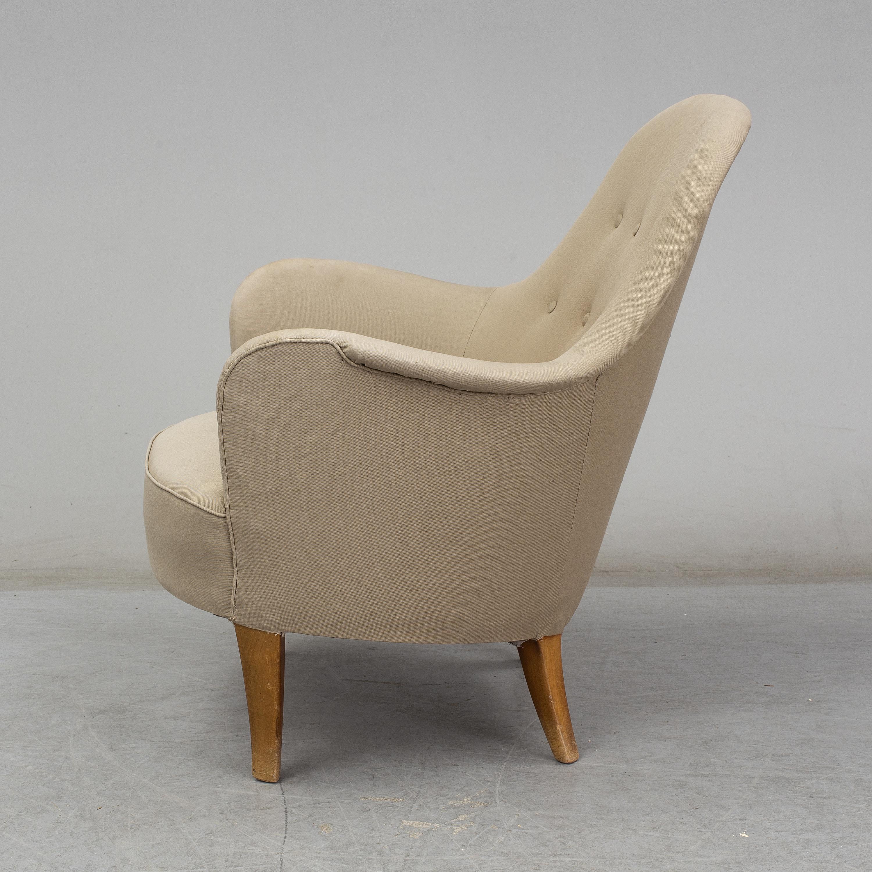 Scandinavian Carl Malmsten Easy Chair in Cream Upholstery
