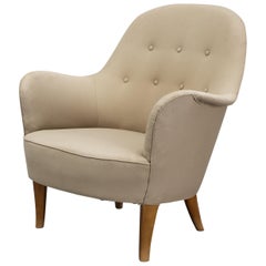 Carl Malmsten Easy Chair in Cream Upholstery