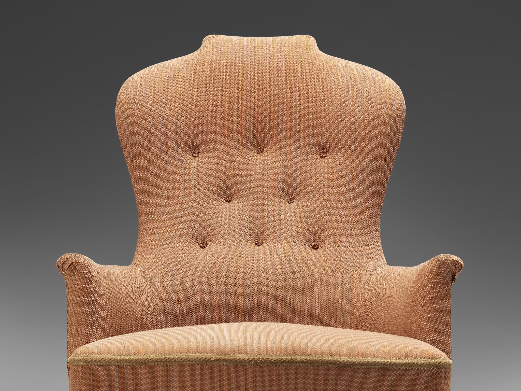 Suédois Carl Malmsten pour O.H. Sjögren Chaise longue 'Farmor' en tissu rouge et brun