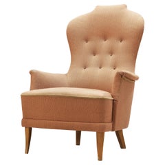 Carl Malmsten pour O.H. Sjögren Chaise longue 'Farmor' en tissu rouge et brun
