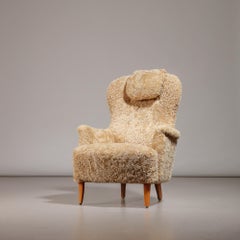 Carl Malmsten for O.H. Sjögren 'Farmor' Armchair in Honey Sheepskin, 1950s