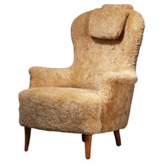 Carl Malmsten for O.H. Sjögren 'Farmor' Armchair in Honey Sheepskin, 1950s
