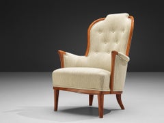 Carl Malmsten for O.H. Sjögren 'Our Lady' Lounge Chair in Teak and White Upholstery