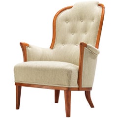 Carl Malmsten for O.H. Sjögren 'Our Lady' Lounge Chair in Teak and White Upholstery