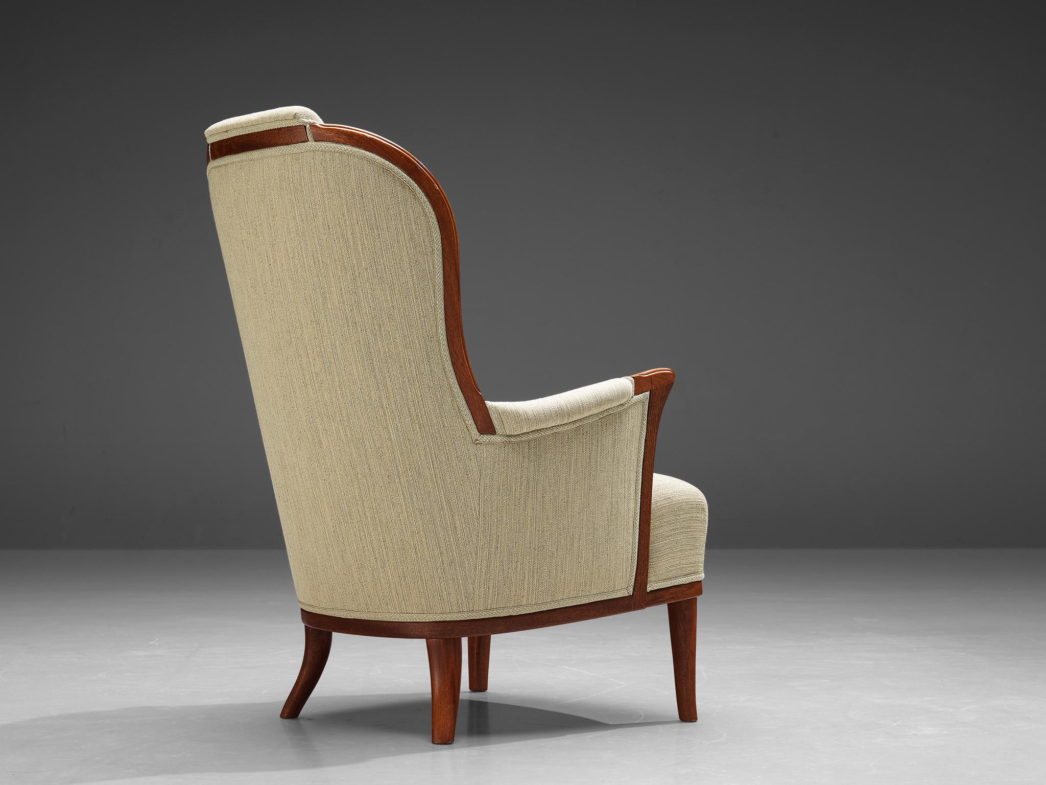 Fabric Carl Malmsten for O.H. Sjögren 'Our Lady' Lounge Chair in Teak  For Sale