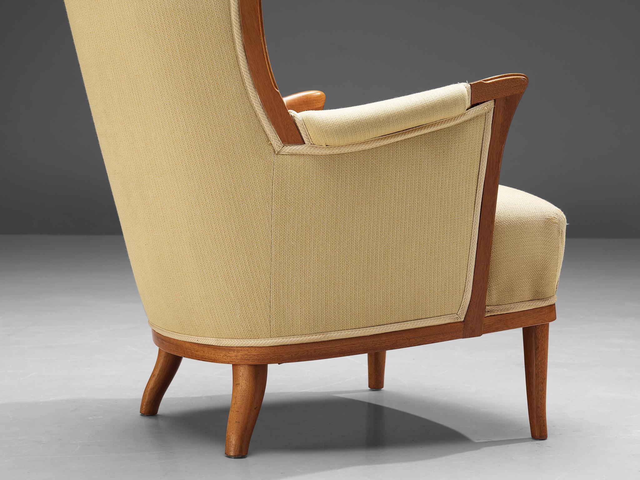 Fabric Carl Malmsten for O.H. Sjögren 'Our Lady' Lounge Chair in Teak For Sale