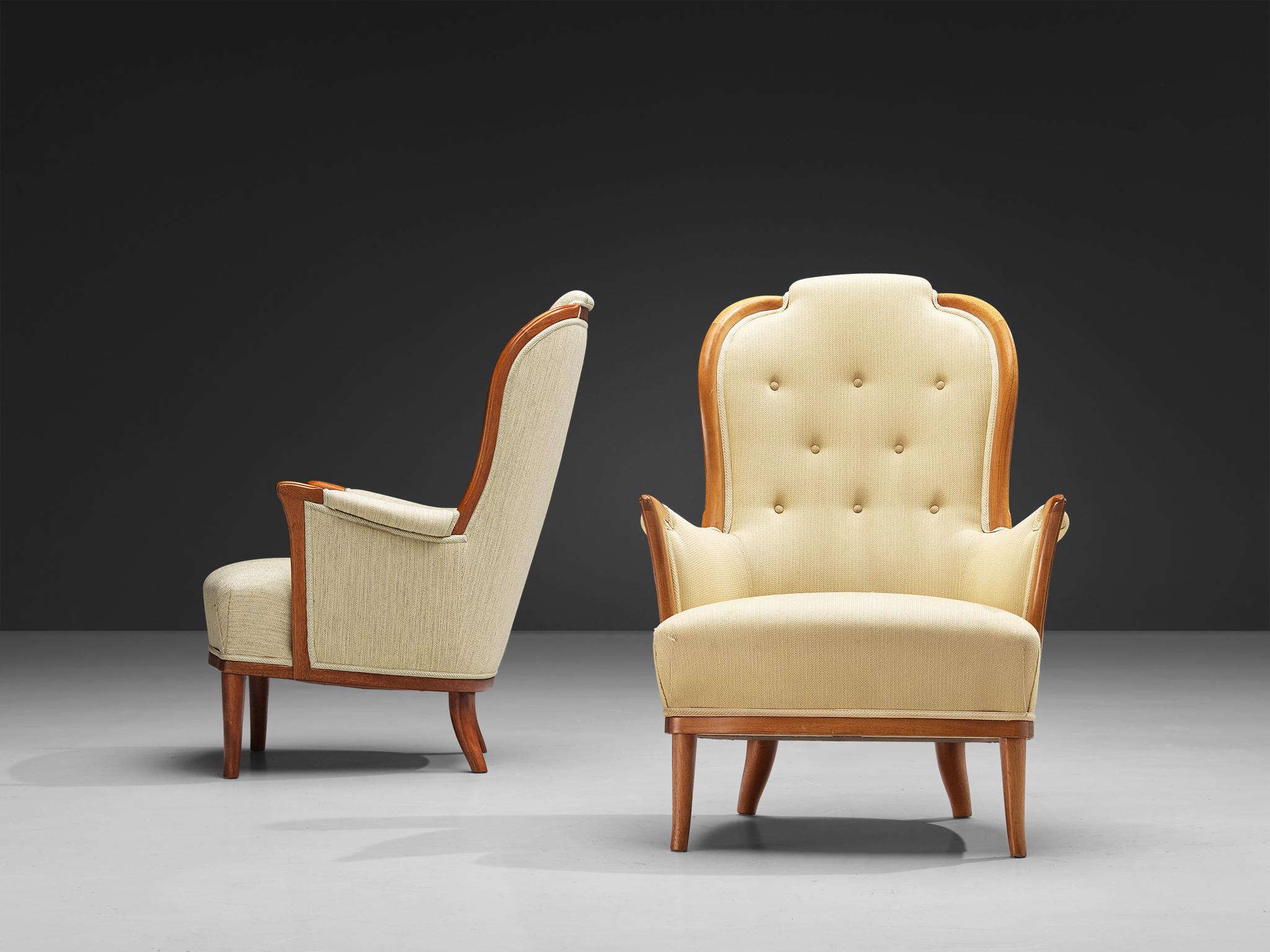 Swedish Carl Malmsten for O.H. Sjögren 'Our Lady' Lounge Chairs in Teak For Sale