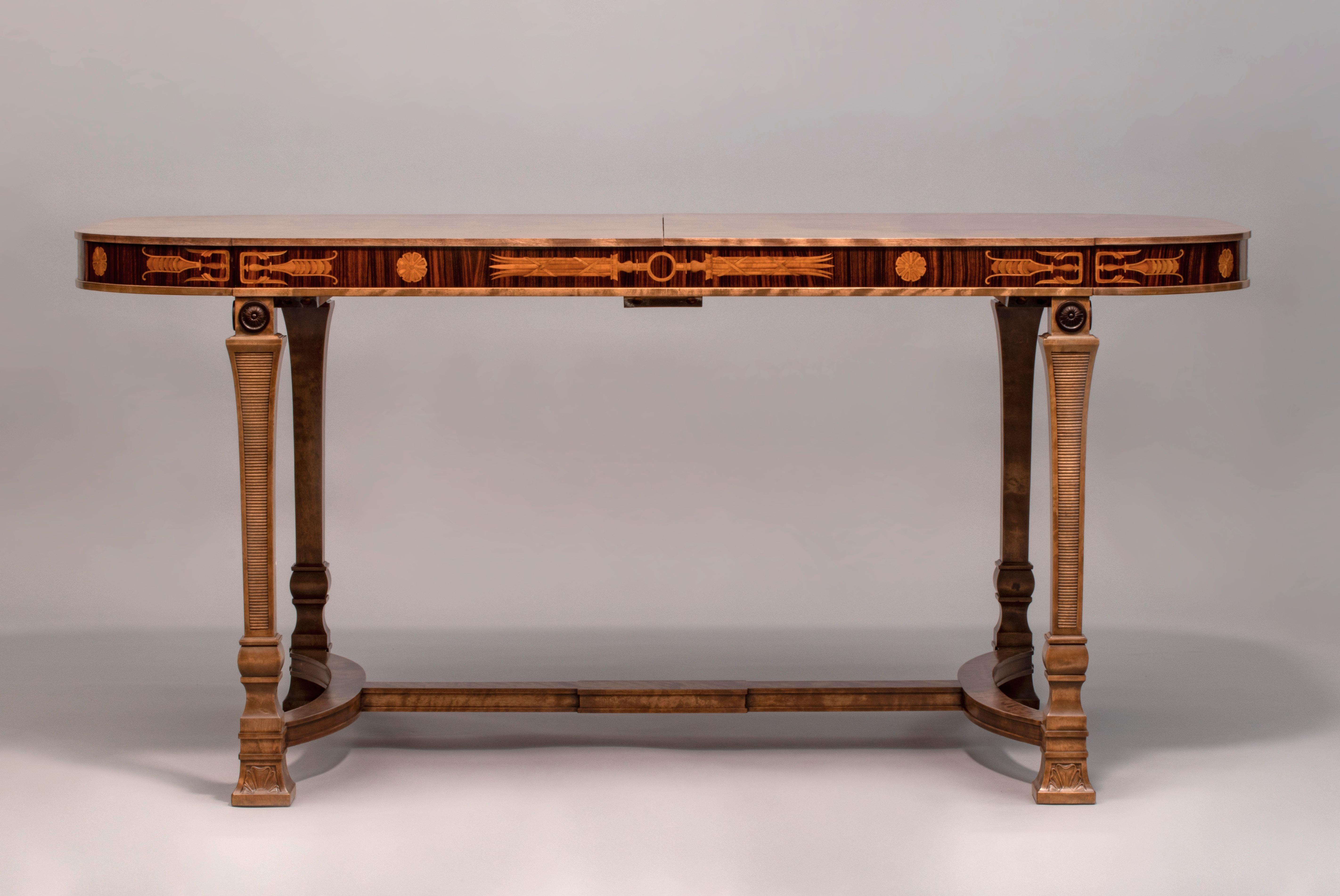 Carl Malmsten for SMF, Swedish Birch, Rosewood & Marquetry Writing/Dining Table In Good Condition For Sale In Philadelphia, PA