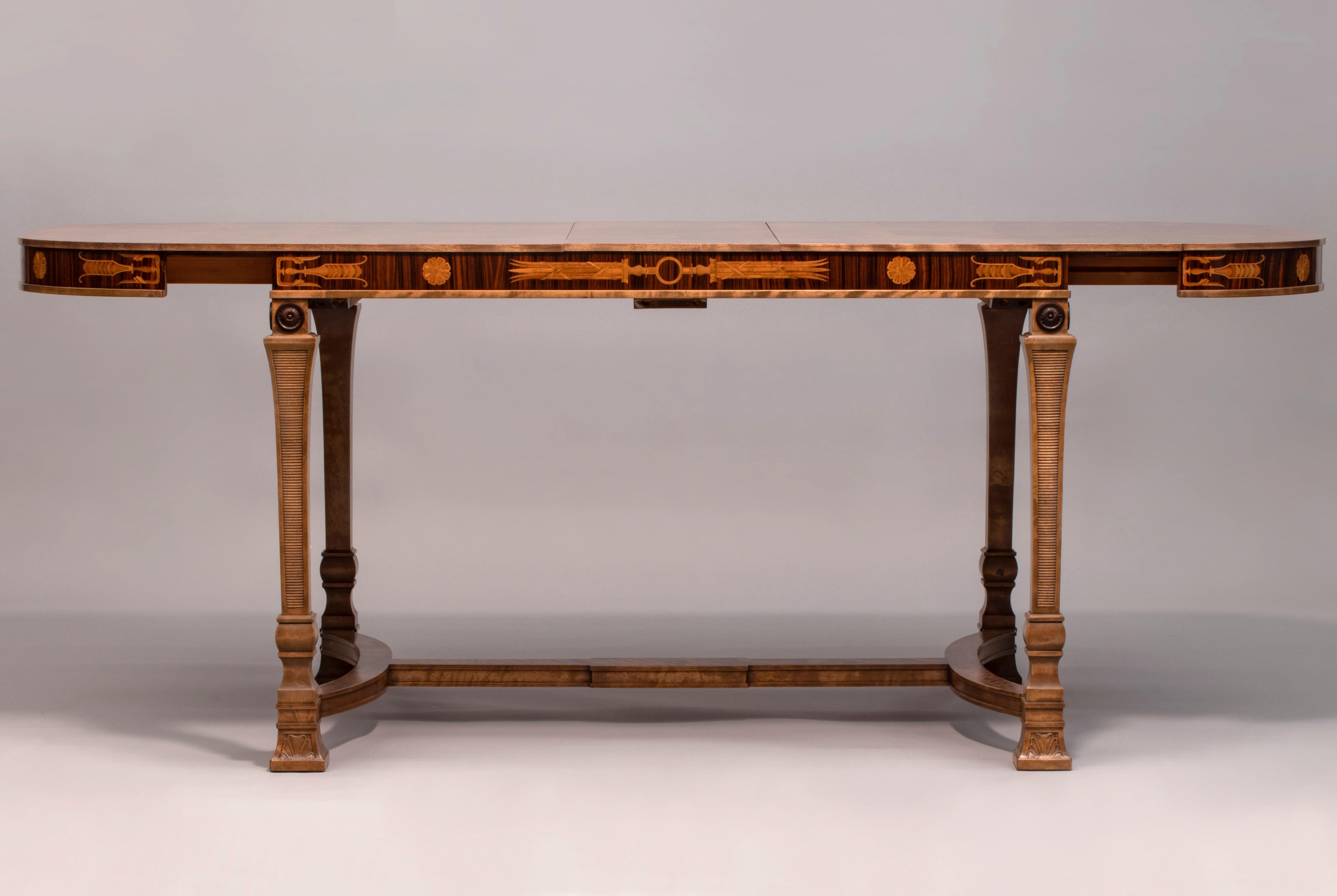 20th Century Carl Malmsten for SMF, Swedish Birch, Rosewood & Marquetry Writing/Dining Table For Sale