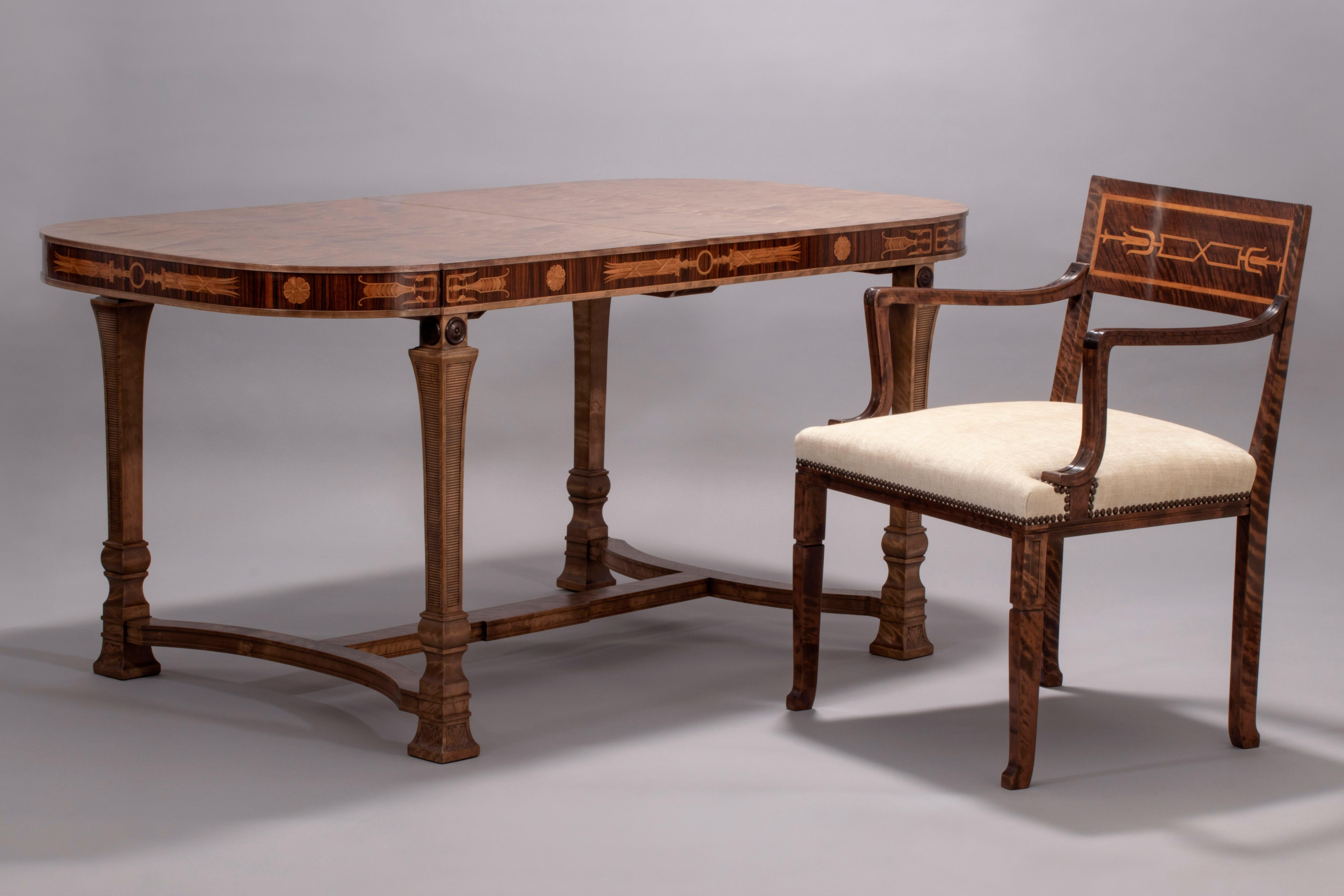 Carl Malmsten for SMF, Swedish Birch, Rosewood & Marquetry Writing/Dining Table For Sale 1