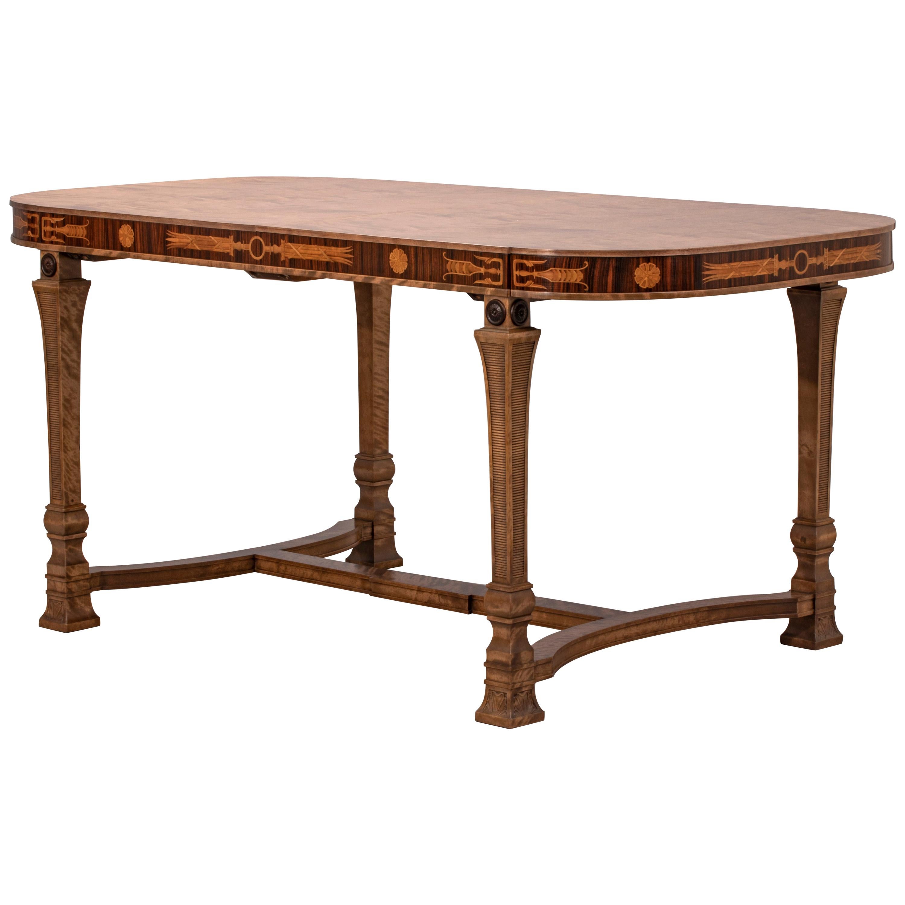 Carl Malmsten for SMF, Swedish Birch, Rosewood & Marquetry Writing/Dining Table For Sale