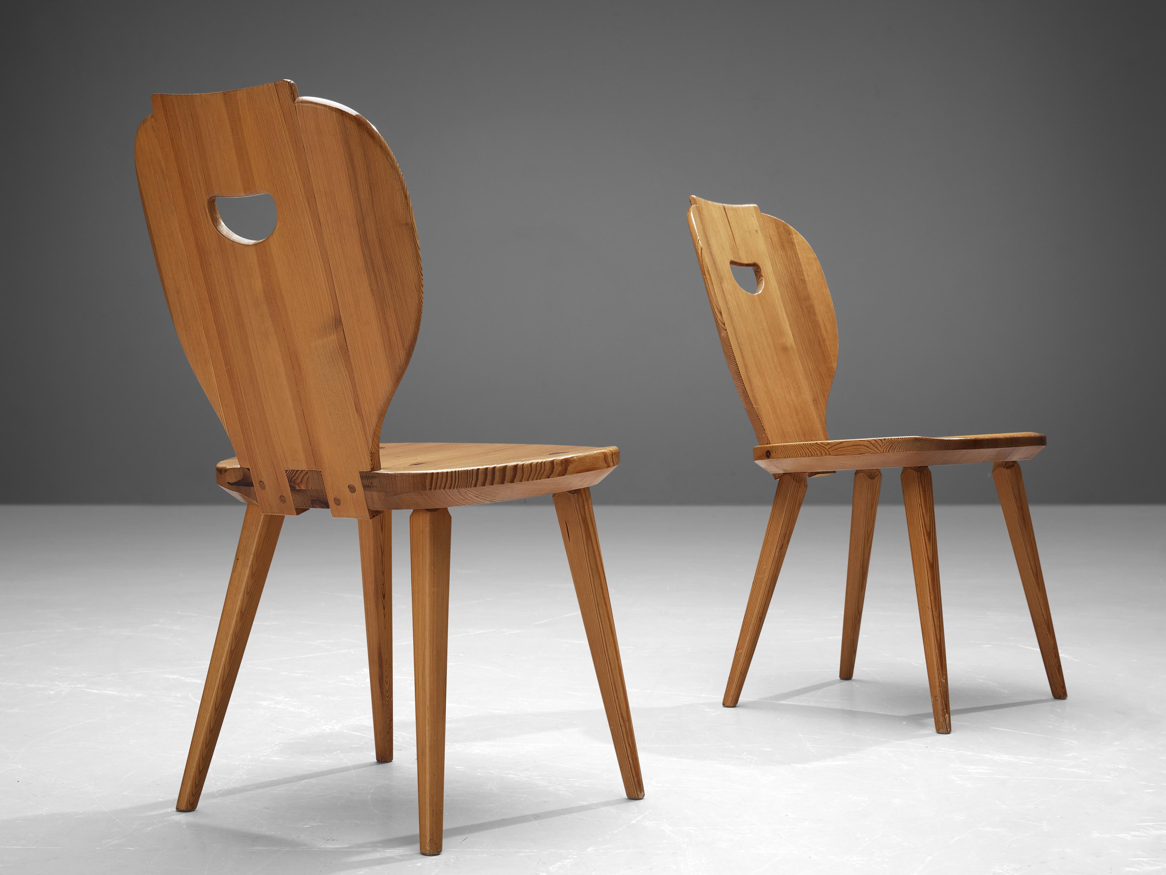 Scandinavian Modern Carl Malmsten for Svensk Fur Set of Four 'Sörgården' Dining Chairs in Solid Pine For Sale