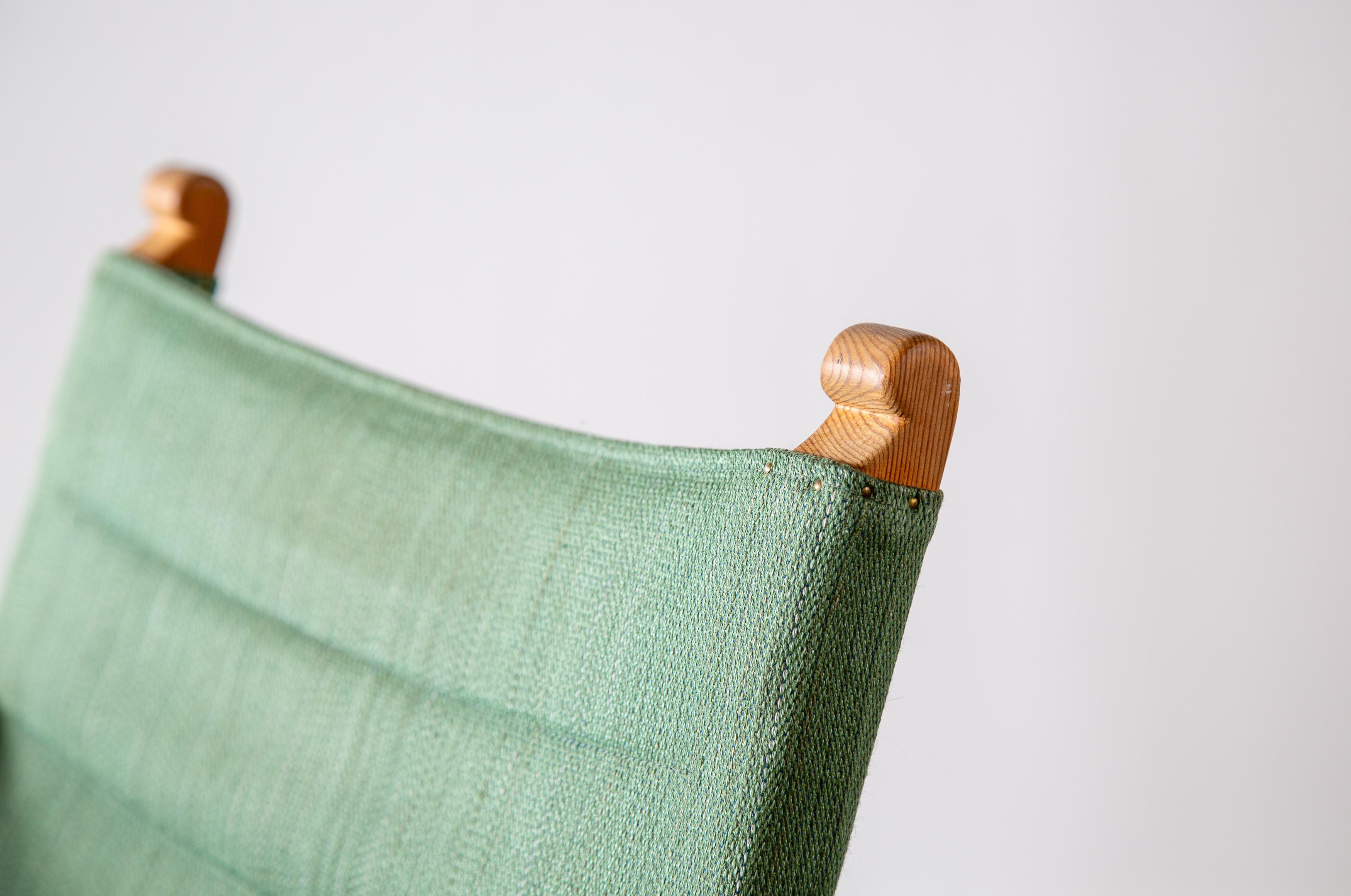 Carl Malmsten Hangsits armchair in solid pine and green fabric c. 1947 For Sale 1