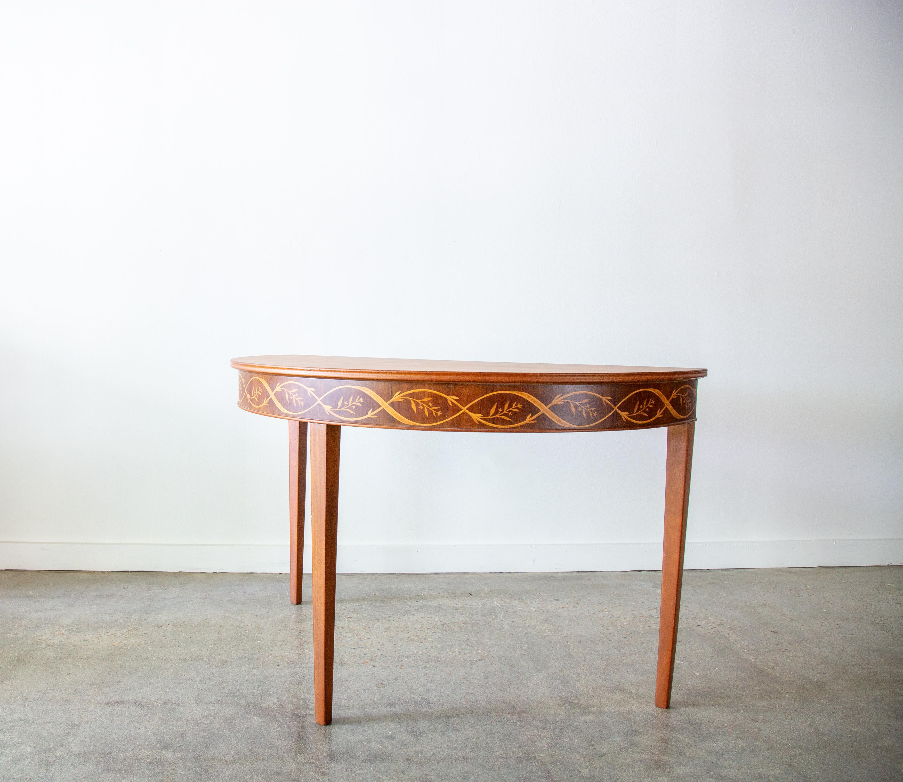 Carl Malmsten Inlaid Demi-Lune tables Sweden Circa 1950s  two available In Good Condition For Sale In Virginia Beach, VA