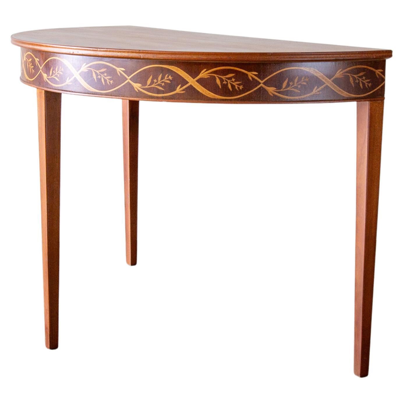Carl Malmsten Inlaid Demi-Lune tables Sweden Circa 1950s  two available For Sale