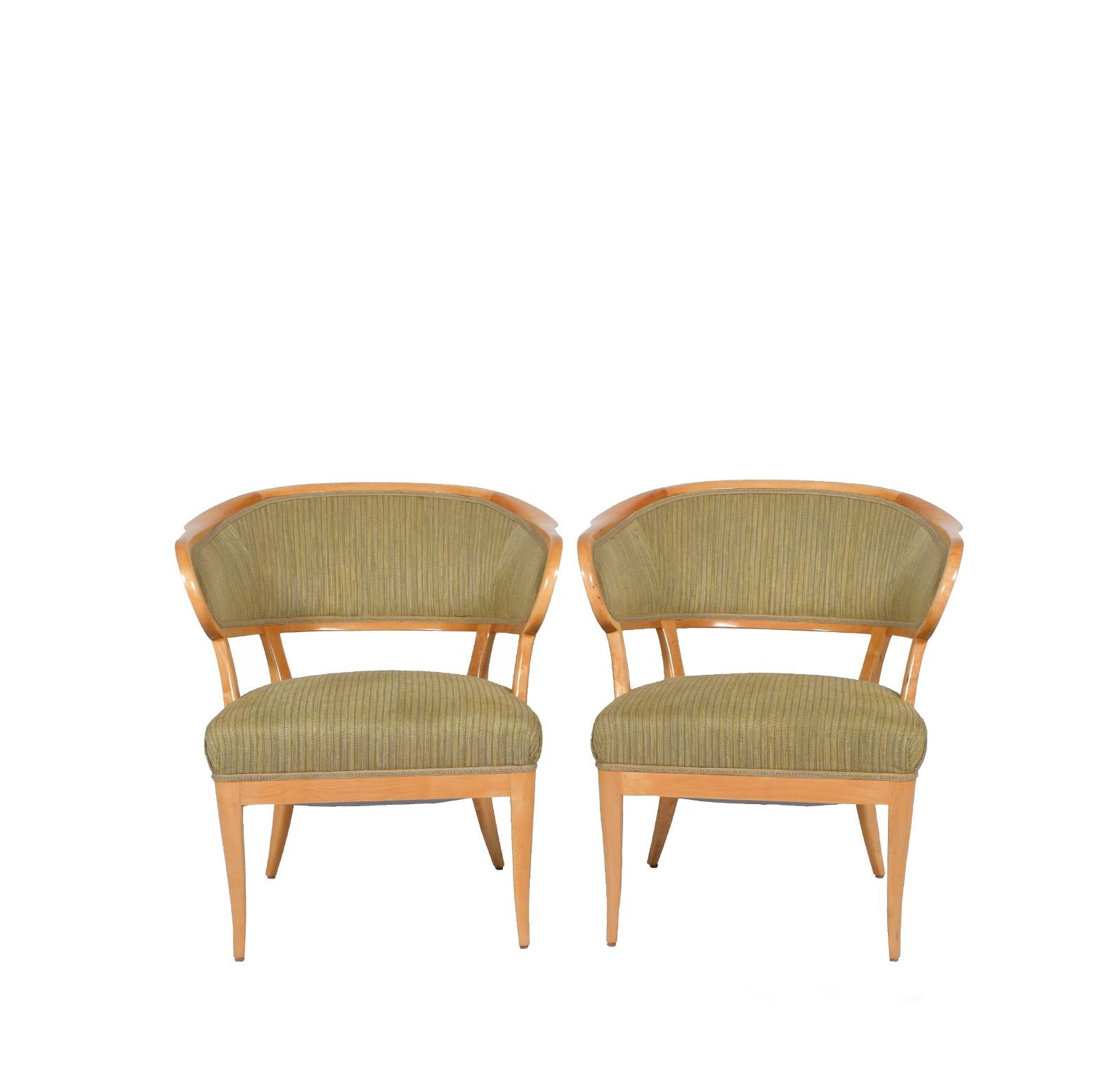 Carl Malmsten designed the pair of chairs in 1938 solid birch wood this exeple made after the WW II Branded manufacturer's mark to leg of each example ‘CM’.
