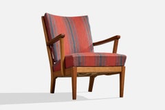 Carl Malmsten, fauteuil de salon, chêne, tissu, Suède, années 1960