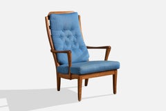 Carl Malmsten, Lounge Chair, Pine, Fabric, Sweden, 1960s