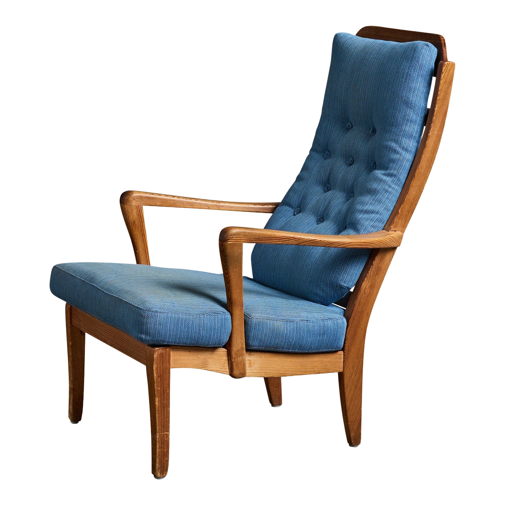 Carl Malmsten, Lounge Chair, Pine, Fabric, Sweden, 1960s For Sale