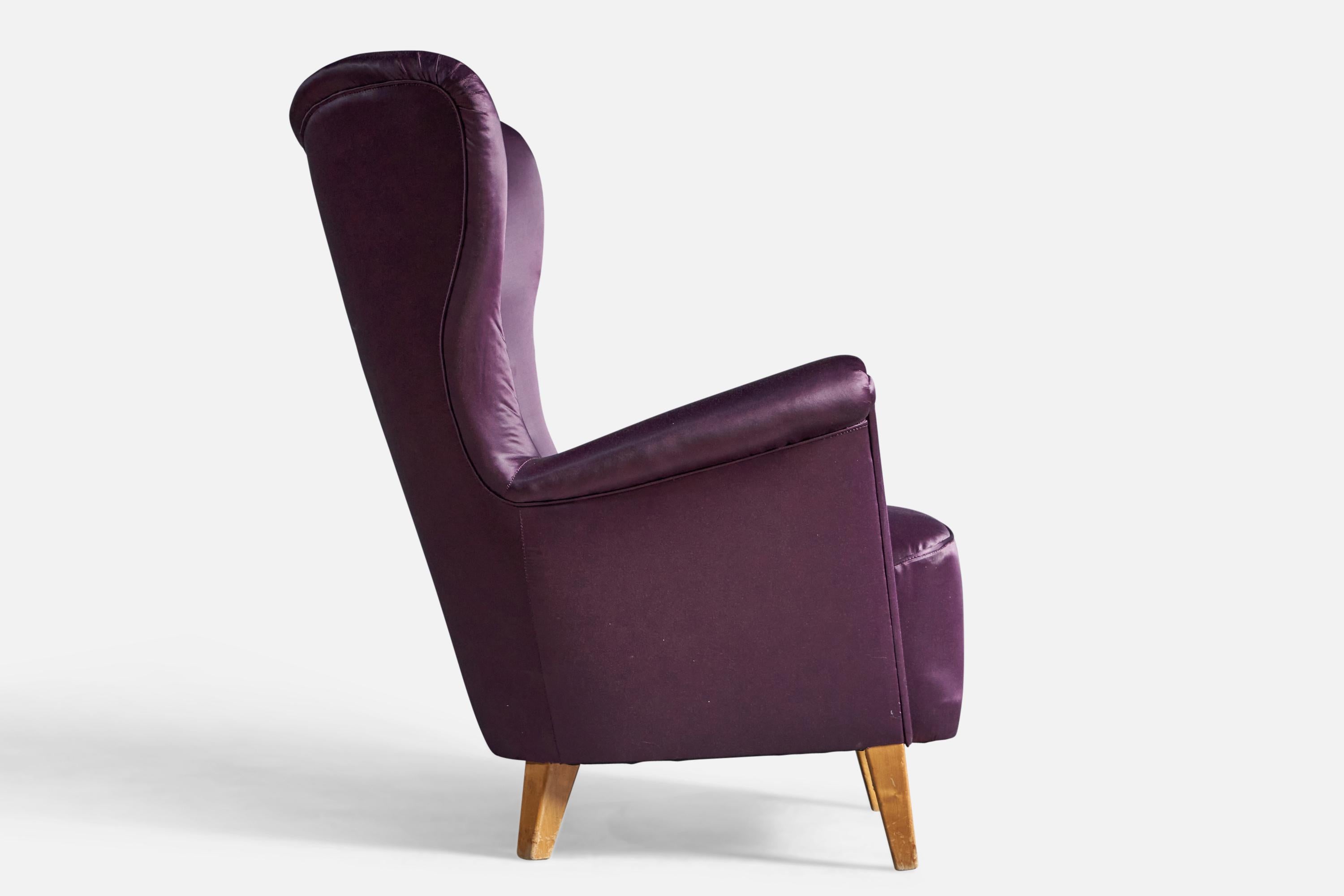 Scandinavian Modern Carl Malmsten, Lounge Chair, Velvet, Birch, Sweden, c. 1940s For Sale