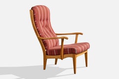 Carl Malmsten, Lounge Chair, Wood, Fabric, Sweden, 1950s