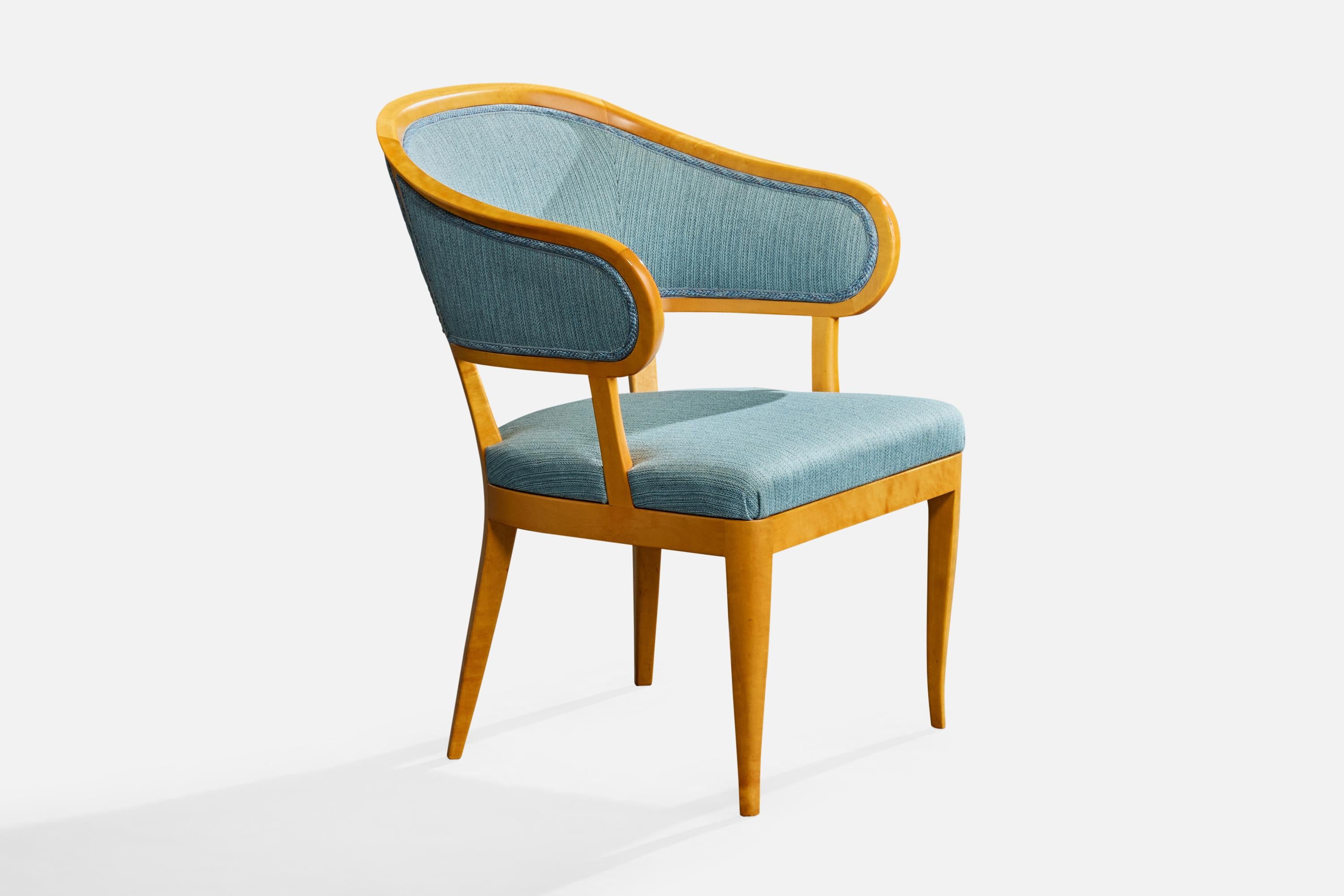 Carl Malmsten, Lounge Chairs, Birch, Fabric, Sweden, 1950s In condizioni discrete in vendita a High Point, NC