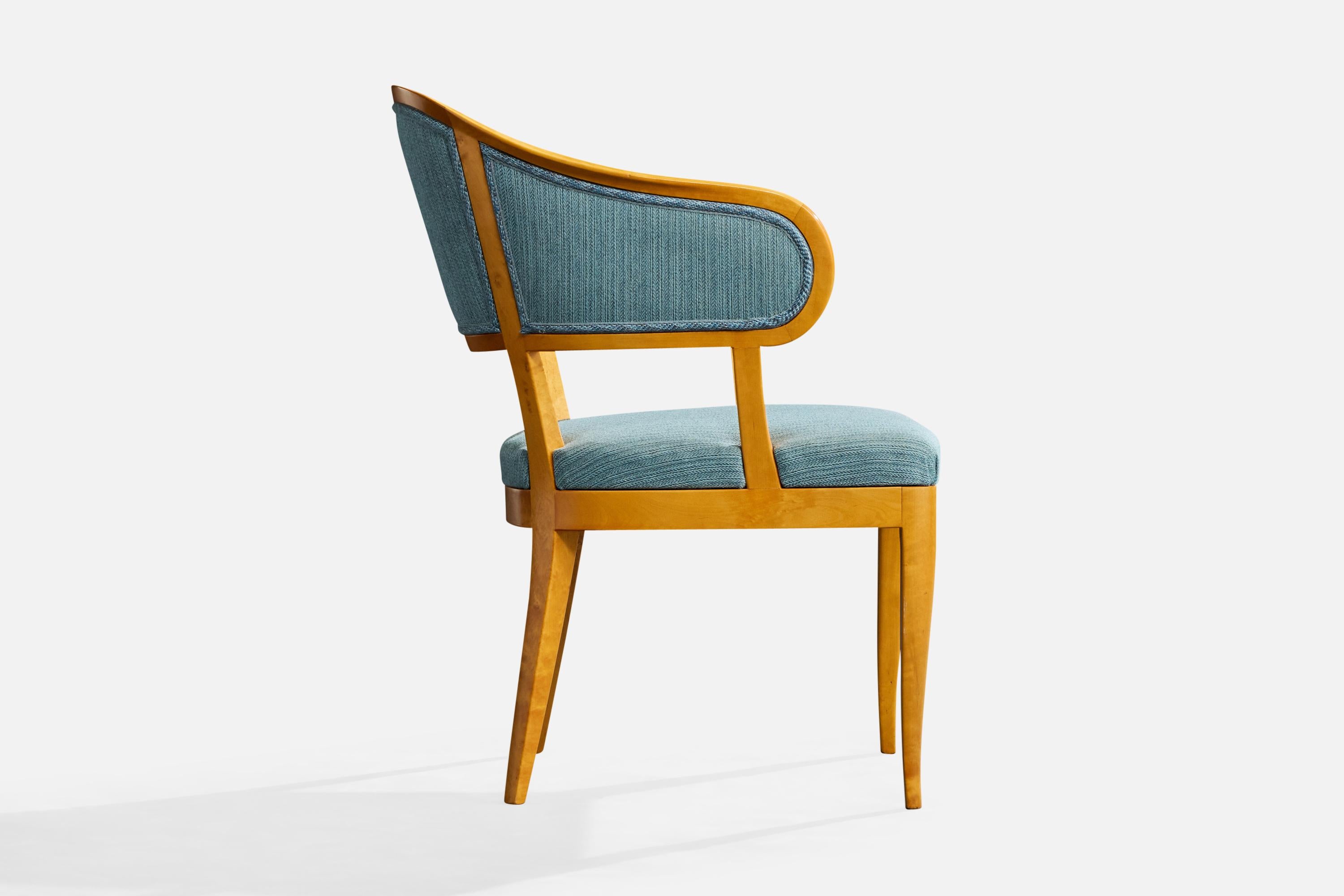 Tessuto Carl Malmsten, Lounge Chairs, Birch, Fabric, Sweden, 1950s in vendita