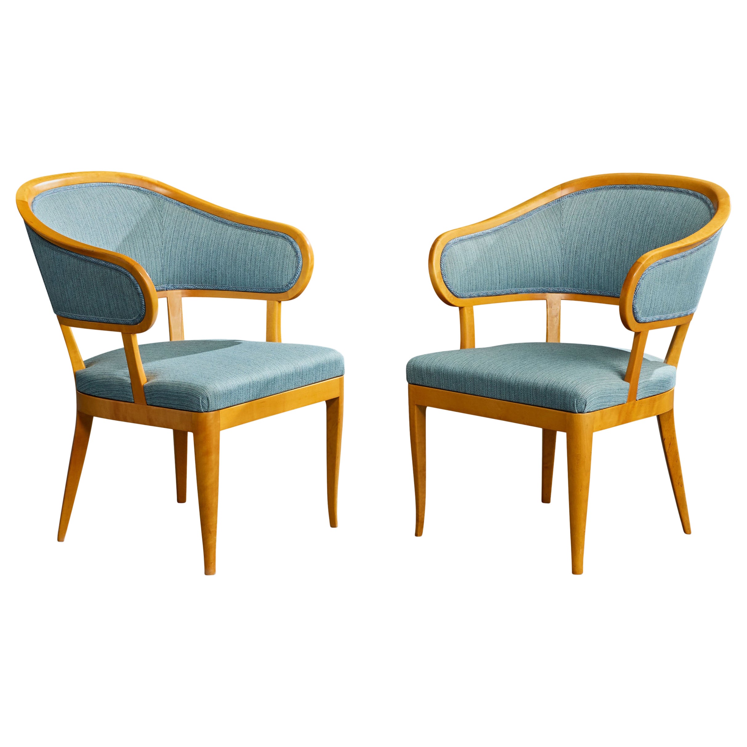 Carl Malmsten, Lounge Chairs, Birch, Fabric, Sweden, 1950s