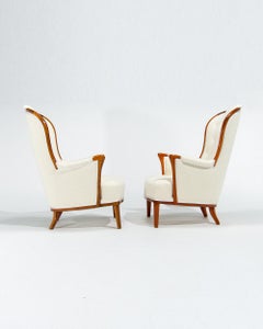 Carl Malmsten Lounge Chairs in Cream Boucle, Swedish 1950’s