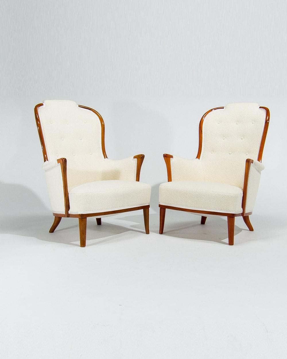 Scandinave moderne Chaises longues Carl Malmsten en bouclier crème, Suède, années 1950 en vente