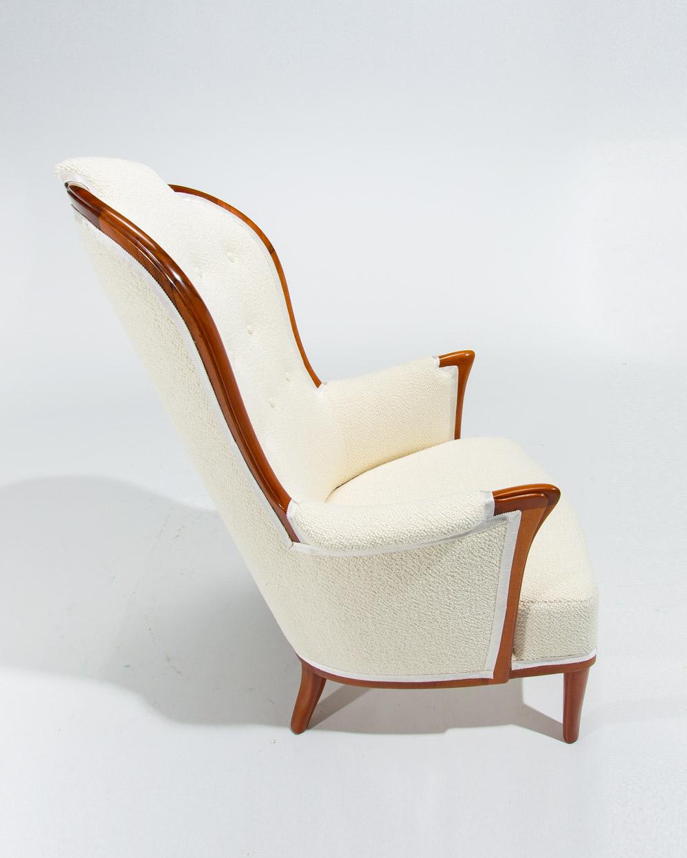 20ième siècle Chaises longues Carl Malmsten en bouclier crème, Suède, années 1950 en vente
