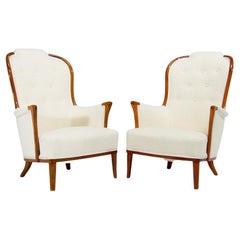Sillas de salón Carl Malmsten en Boucle Crema, Suecas Años 50