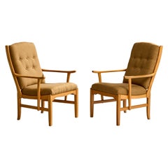 Carl Malmsten, Lounge Stühle, Eiche, Stoff, Schweden, 1950er Jahre
