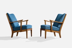 Carl Malmsten, Lounge Chairs, Pine, Fabric, Sweden, 1960s
