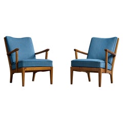 Carl Malmsten, Lounge Chairs, Pine, Fabric, Sweden, 1960s
