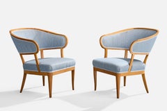 Carl Malmsten, chaises longues, noyer, tissu, Suède, années 1950