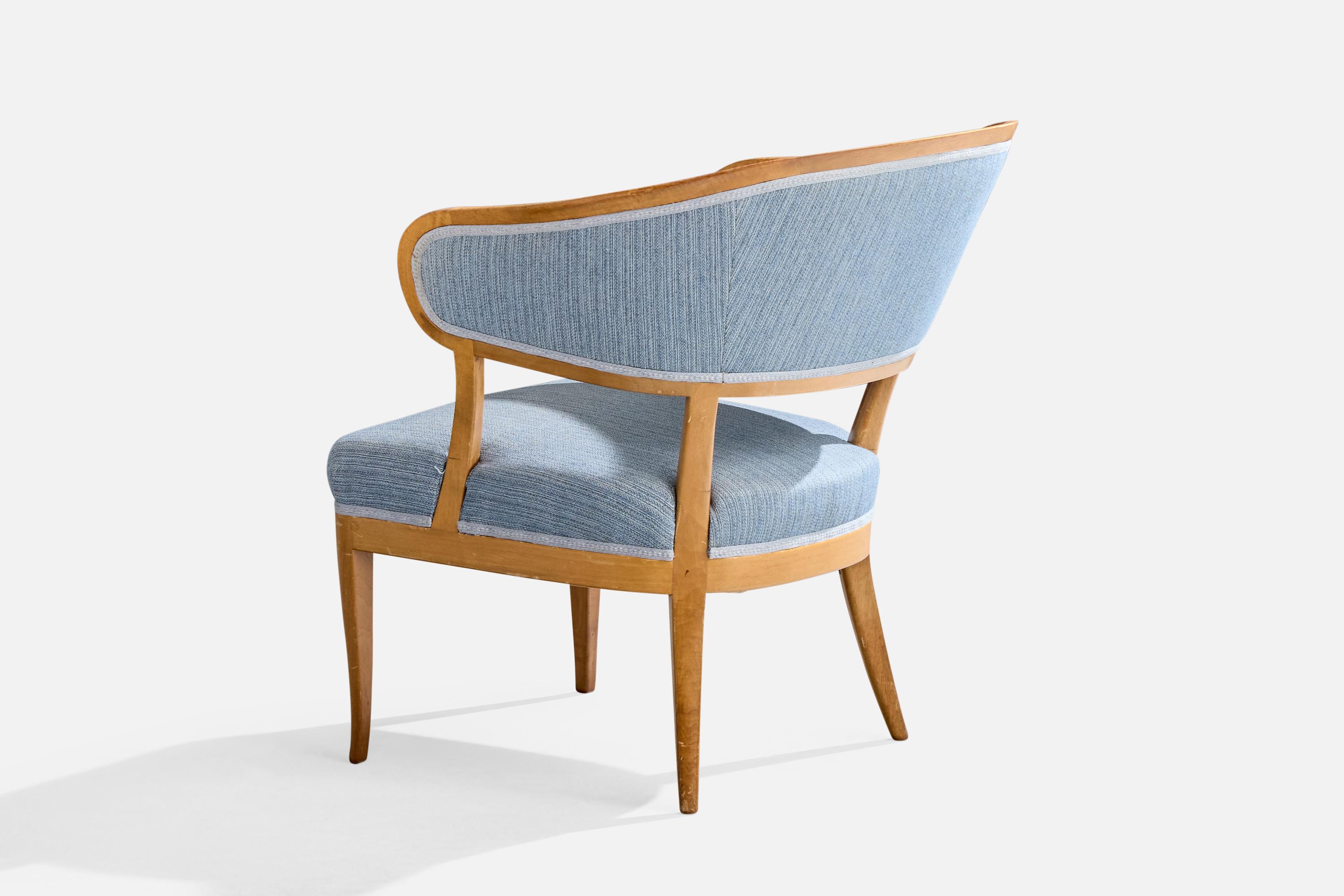 Metà XX secolo Carl Malmsten, Sedie da salotto, Noce, Tessuto, Svezia, anni '50 in vendita
