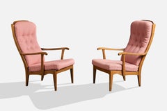Carl Malmsten, Lounge Chairs, Wood, Fabric, Sweden, 1960s