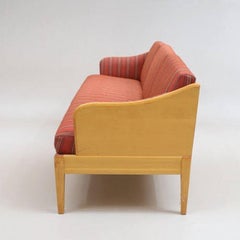 Carl Malmsten MidCentury Sofa with Birch Frame & Original Red Striped Upholstery