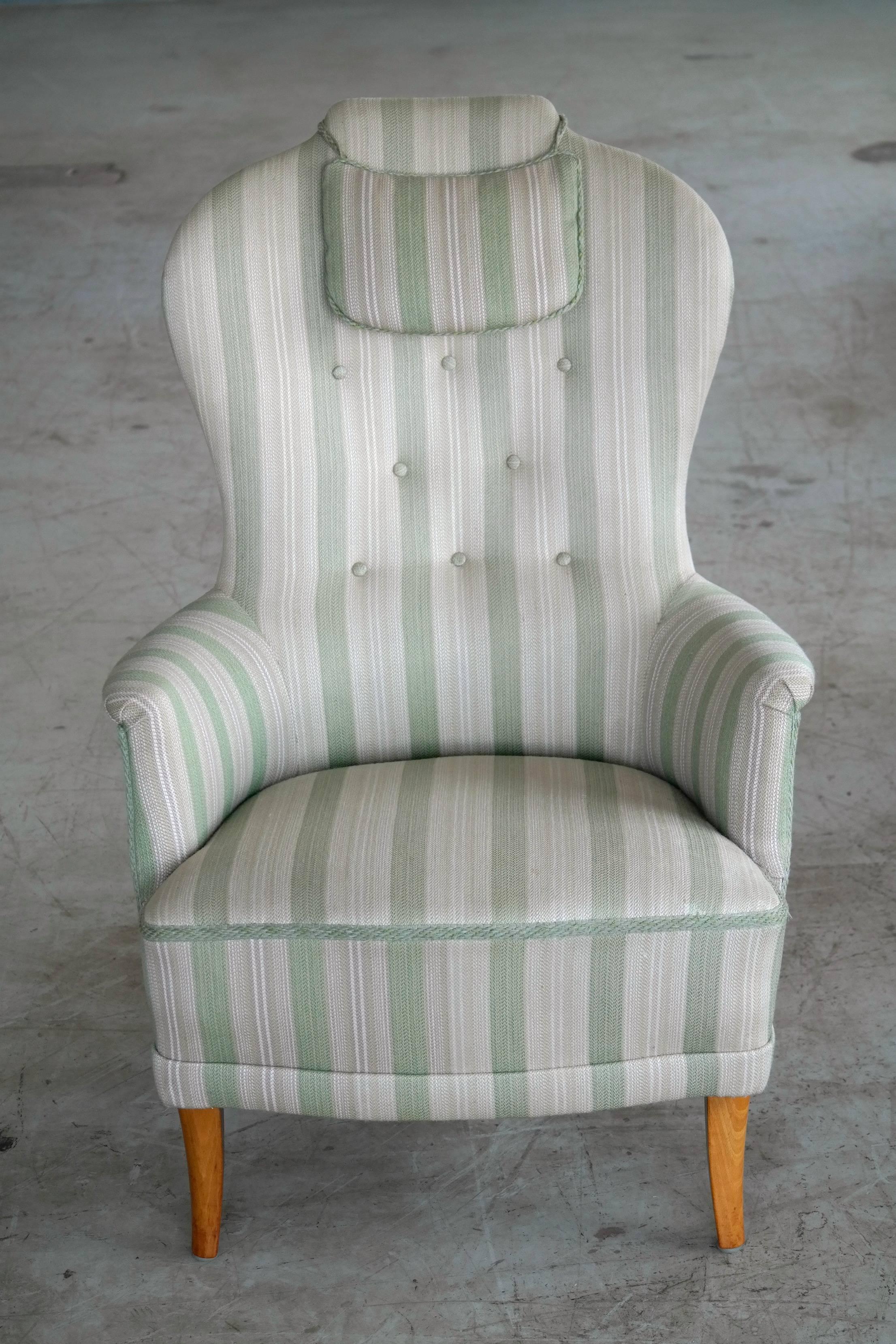 Swedish Carl Malmsten Model 'Farmor' Lounge Chair Scandinavian Midcentury