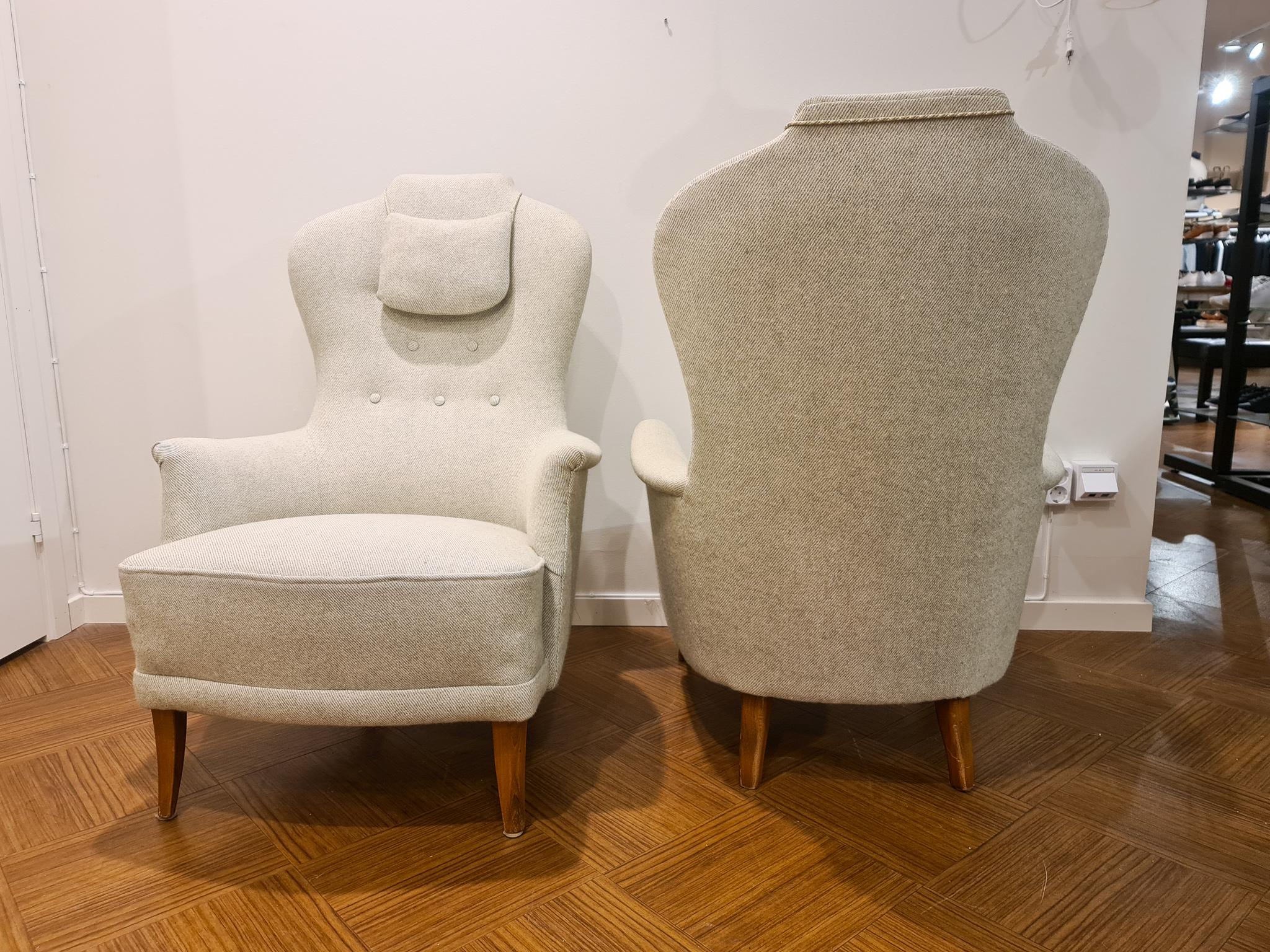 Carl Malmsten Model 'Farmor' Set of 2 Lounge Chairs Scandinavian Midcentury 3