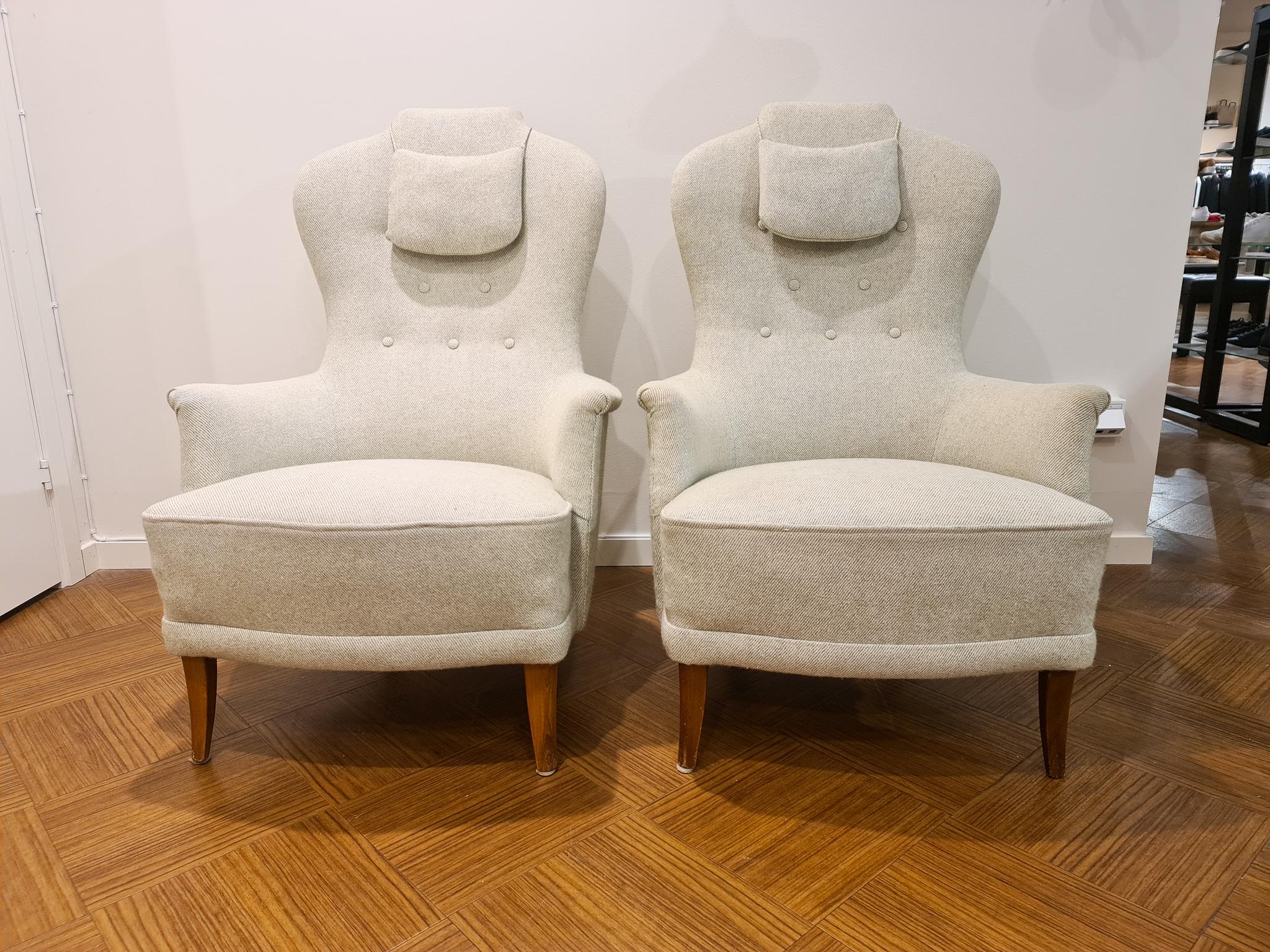 Scandinavian Modern Carl Malmsten Model 'Farmor' Set of 2 Lounge Chairs Scandinavian Midcentury