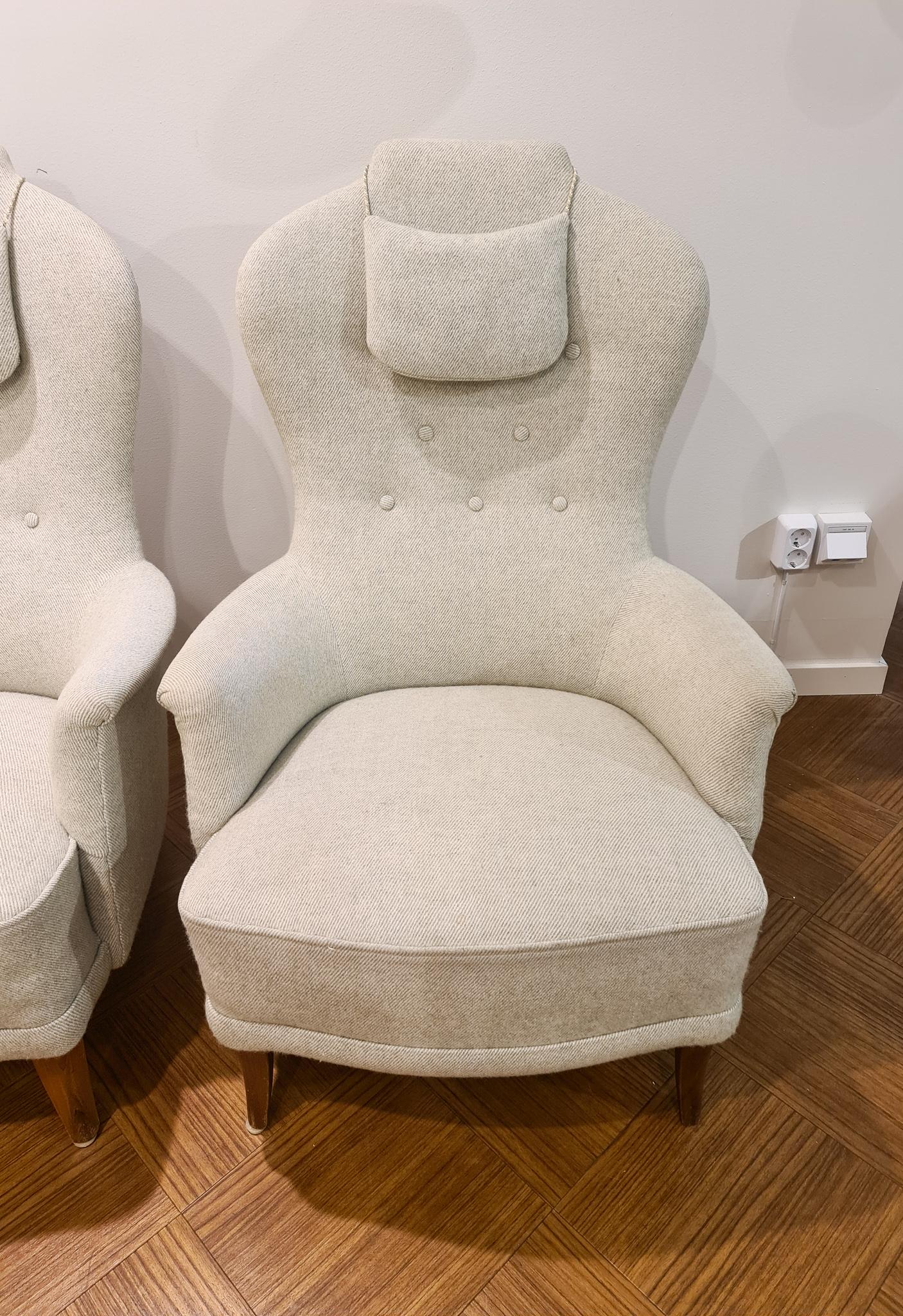 Mid-20th Century Carl Malmsten Model 'Farmor' Set of 2 Lounge Chairs Scandinavian Midcentury