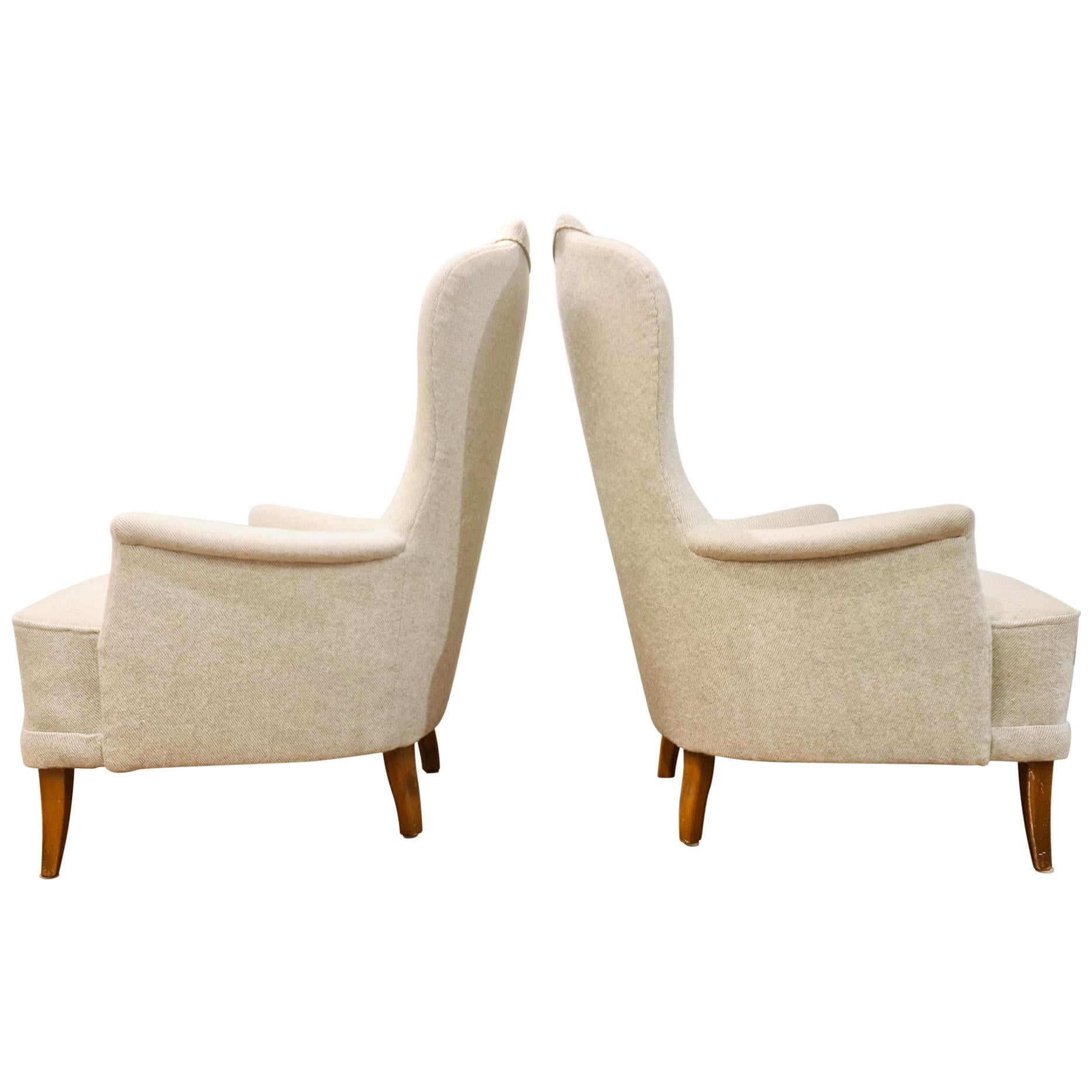 Carl Malmsten Model 'Farmor' Set of 2 Lounge Chairs Scandinavian Midcentury