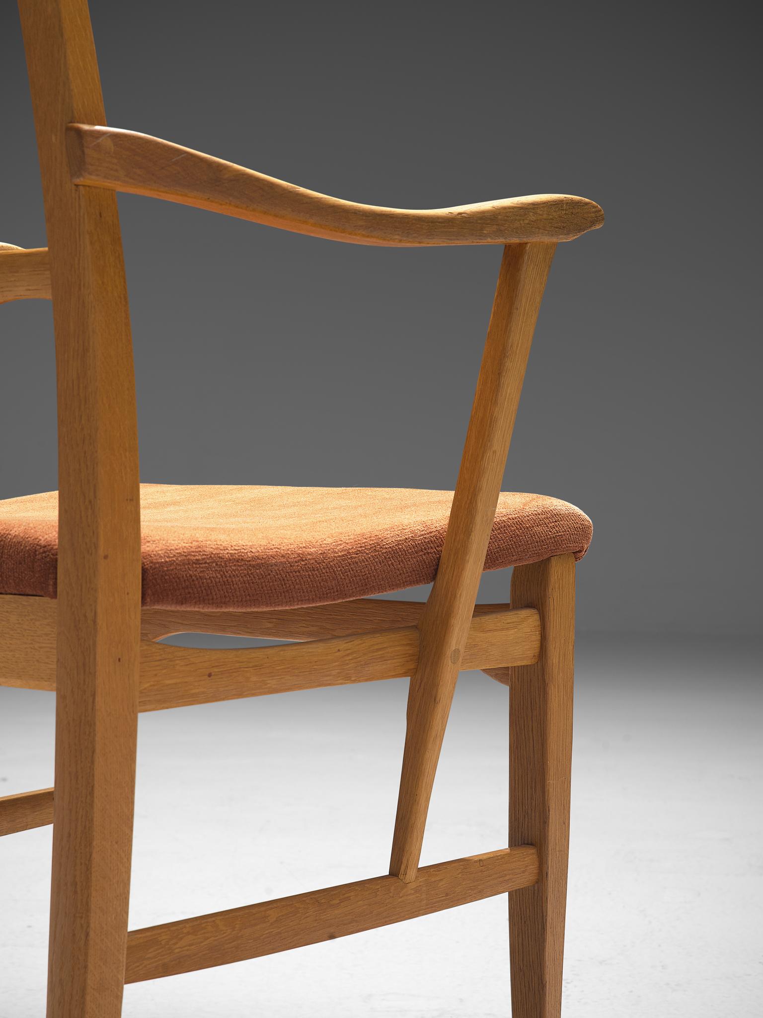 Scandinavian Modern Carl Malmsten Pair of Armchairs in Oak and Orange Upholstery For Sale
