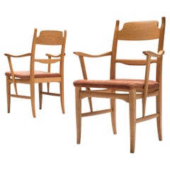Carl Malmsten Pair of Armchairs in Oak and Orange Upholstery