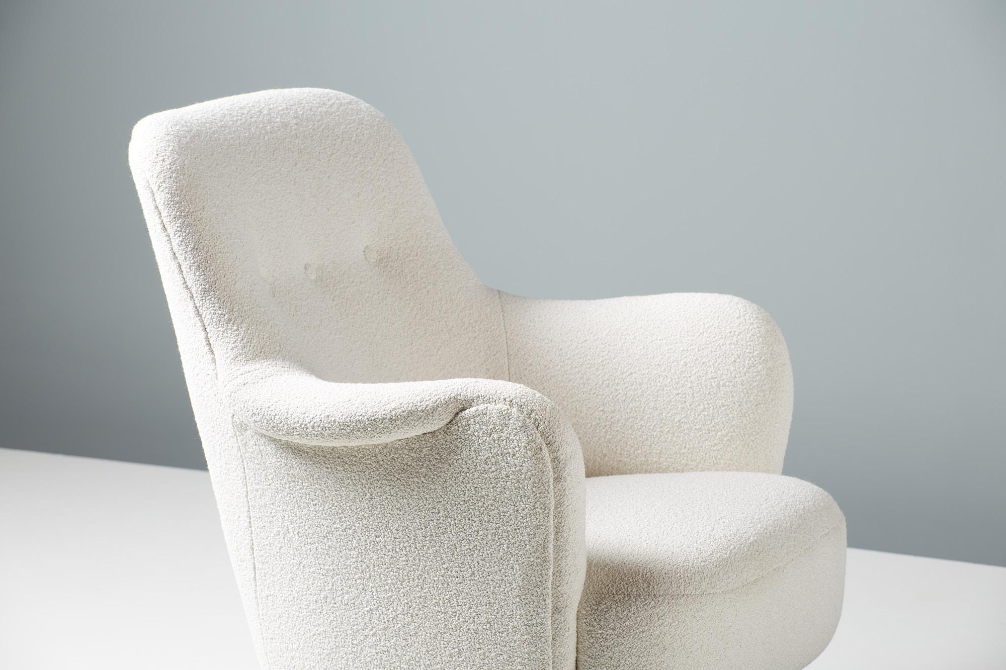Wool Carl Malmsten Vintage Samsas Chairs in Off-White Boucle For Sale