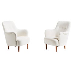 Retro Carl Malmsten Pair of Boucle Samsas Lounge Chairs, 1950s