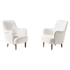 Carl Malmsten Retro Samsas Chairs in Off-White Boucle